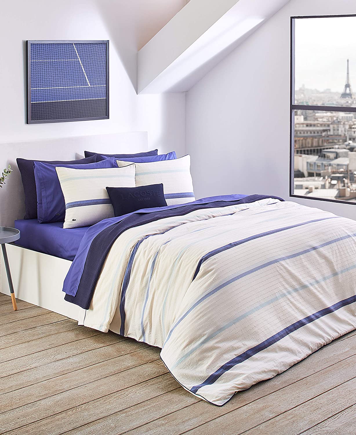 Price:$135.13 Malibu Cotton Duvet Cover & Sham Set, 92" W x 96" L Full/Queen, Ivory/Blue : Home & Kitchen