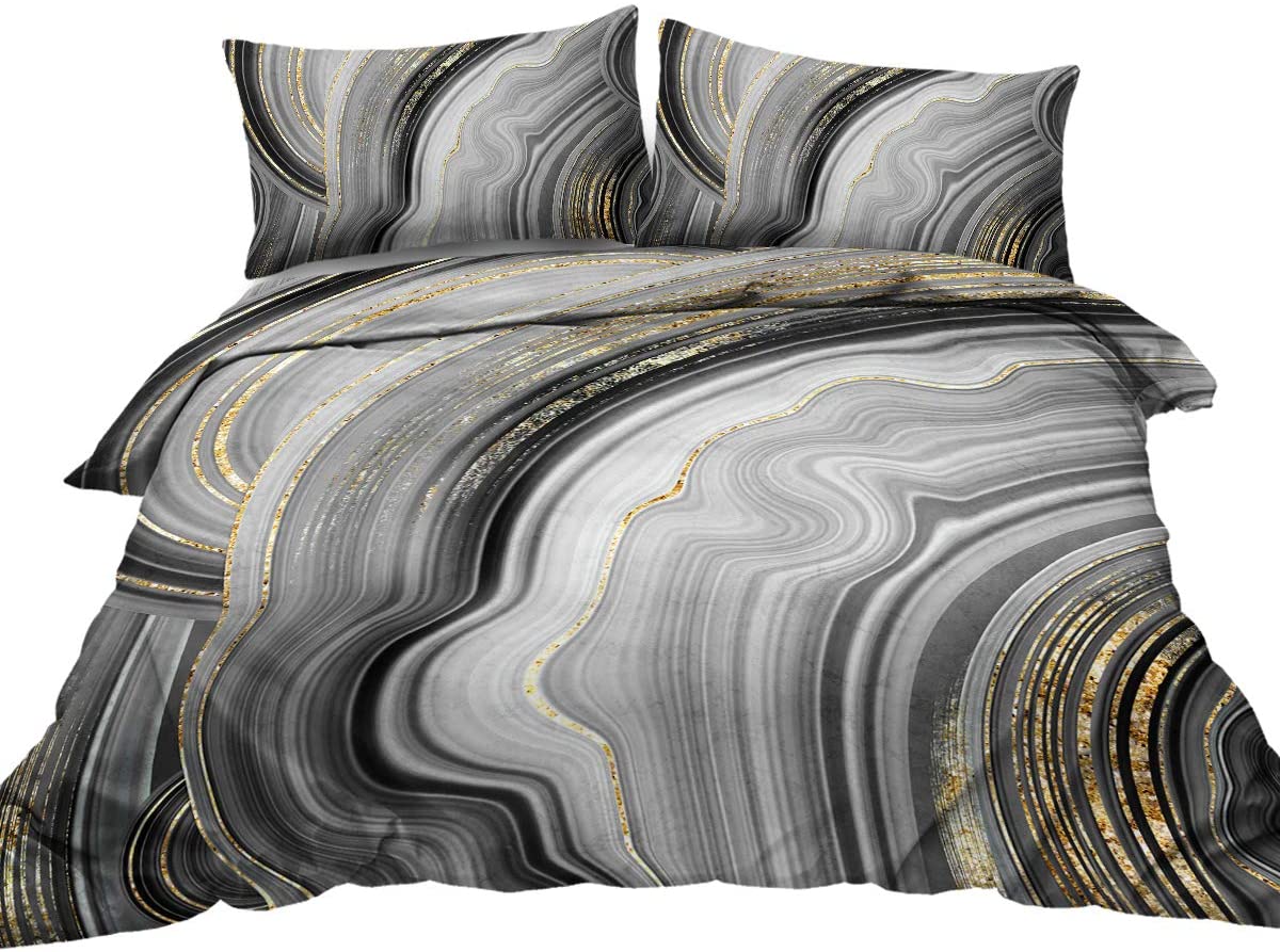 Price:$45.90 Queen Bedding Duvet Cover Set Gray Black White and Gold Marble Printed 3 Piece Luxury Microfiber Down Comforter Quilt Cover with Zipper Closure, Ties : Home & Kitchen