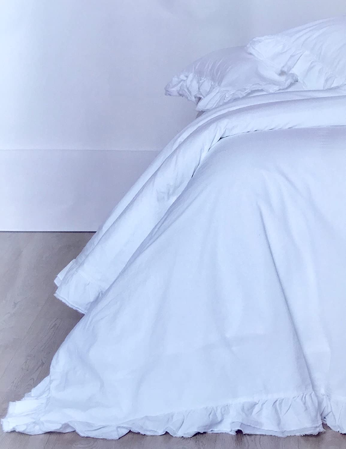 Price:$129.99 Belle Piubelle Ruffled King Duvet Comforter Quilt Cover 3pc Set 100% Cotton Shabby Chic French Style Fringed Duvet Cover White Double Ruffle : Home & Kitchen
