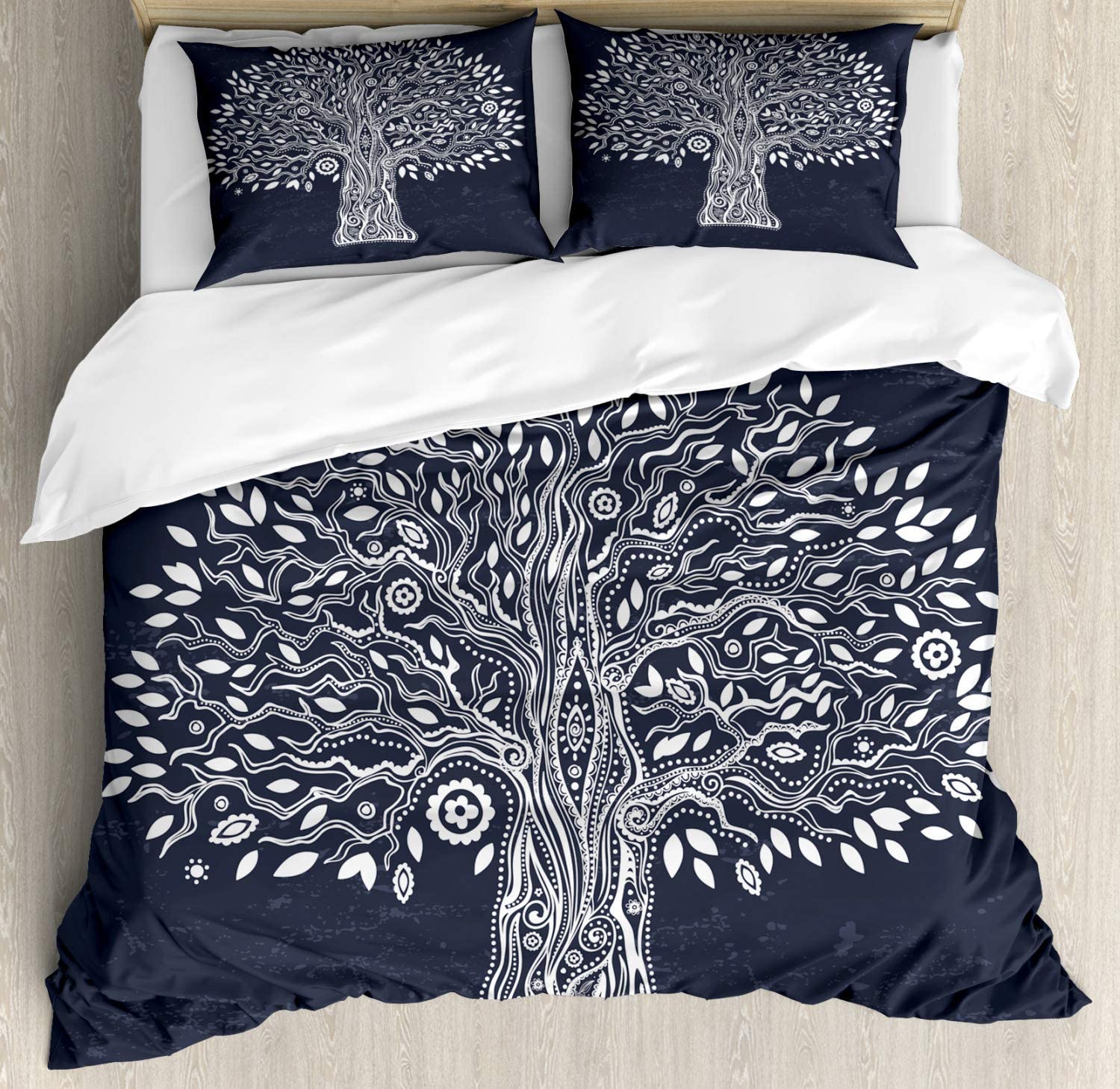 Price:$79.95 Tree of Life Duvet Cover Set, Doodle Tree Illustration Oriental Harmonious Design Mother Nature, Decorative 3 Piece Bedding Set with 2 Pillow Shams, Queen Size, Grey White : Home & Kitchen