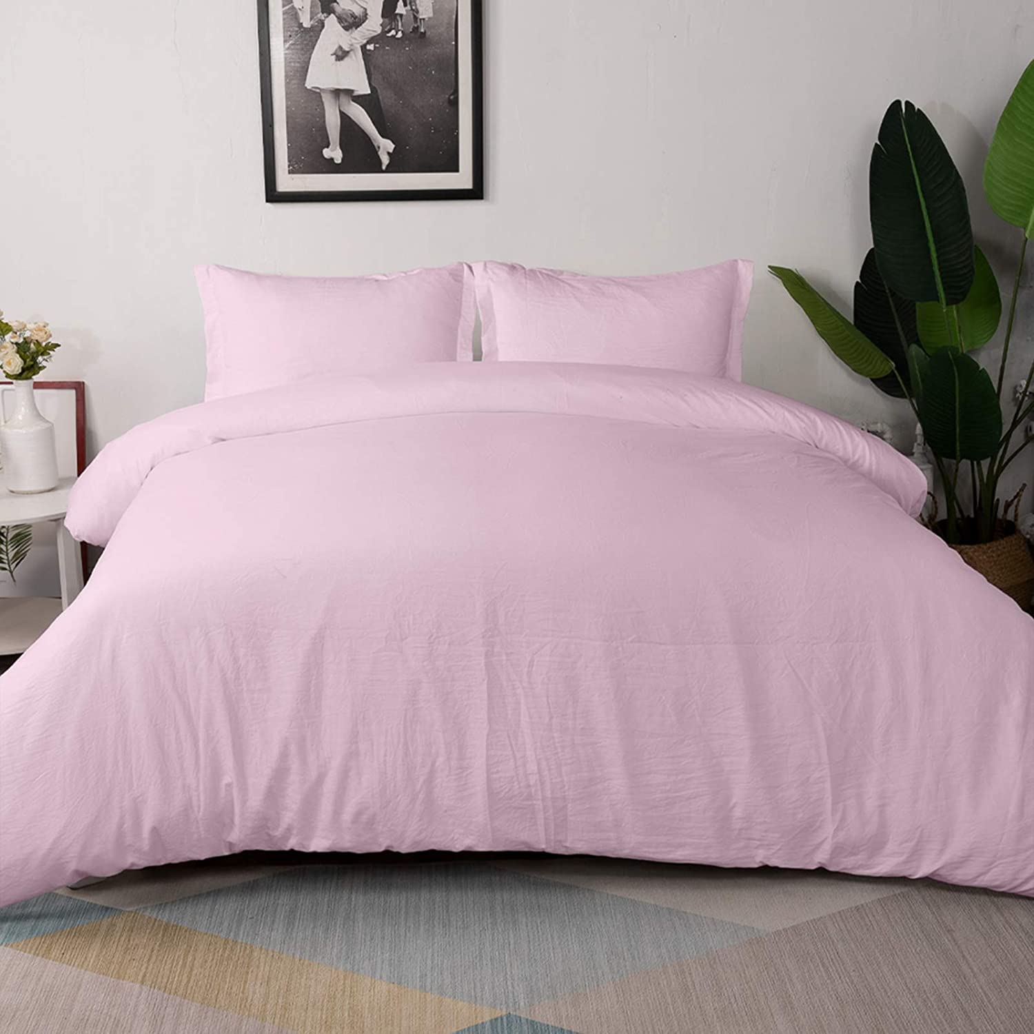 Price:$15.30 : Vailge 3-Piece Duvet Cover Set Queen Size, 100% Washed Microfiber Bedding Sets,Ultra Soft and Breathable Comforter Cover with Zipper Closure & Corner Ties (Not Include Comforter) (Queen,Pink) : Home & Kitchen