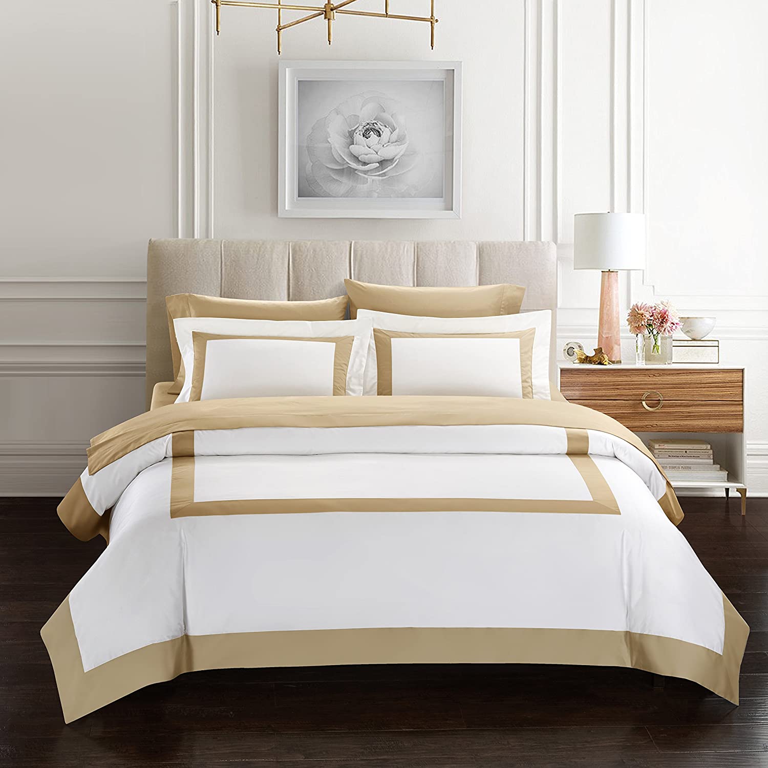 Price:$139.90 Collection Duvet Covers Set 3 Pieces Do Not Include Filling Classic European 100% Egyptian Cotton Sateen Luxury 400 Thread Count Frame Patchwork Manufacturing(White/Beige,Queen) : Home & Kitchen