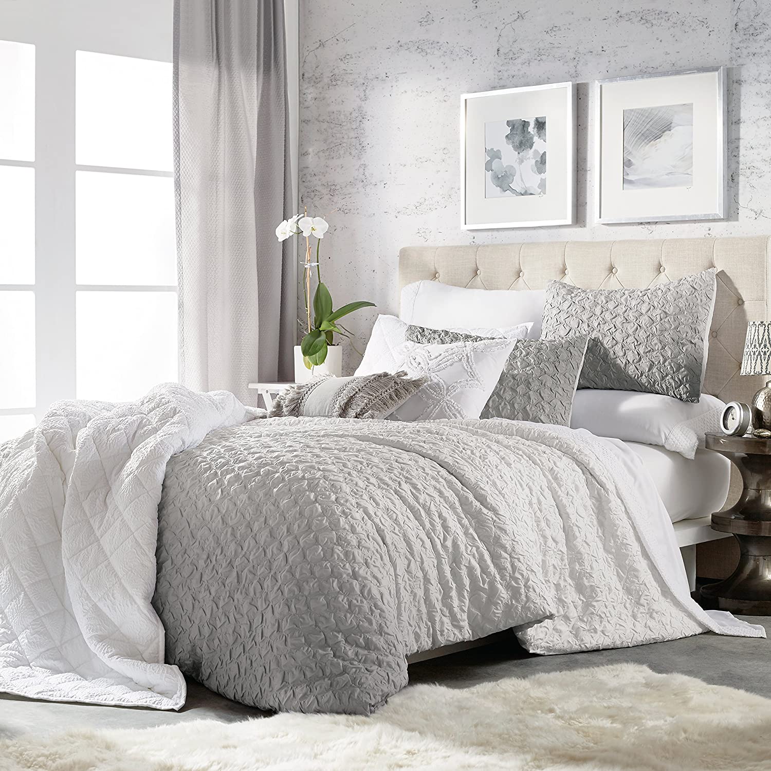 Price:$43.13 Ombre Honeycomb 2-Piece Microsculpt Duvet Cover Set, Twin, Grey : Home & Kitchen