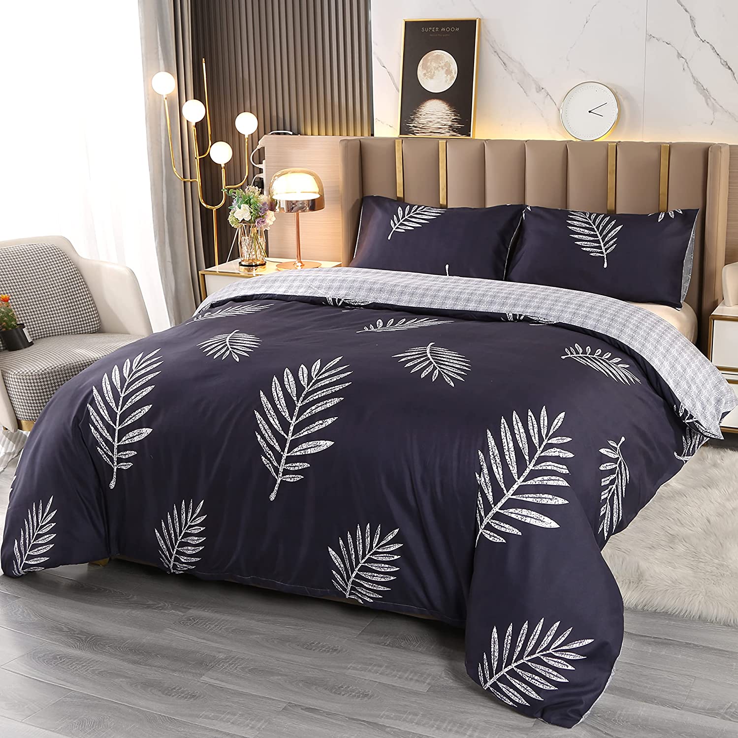 Price:$29.99 Duvet Cover Set 90" x 90" Queen Size, Microfiber Cover Sets 3 Pieces with Tree Leaf (1 Duvet Cover + 2 Pillow Shams) : Home & Kitchen