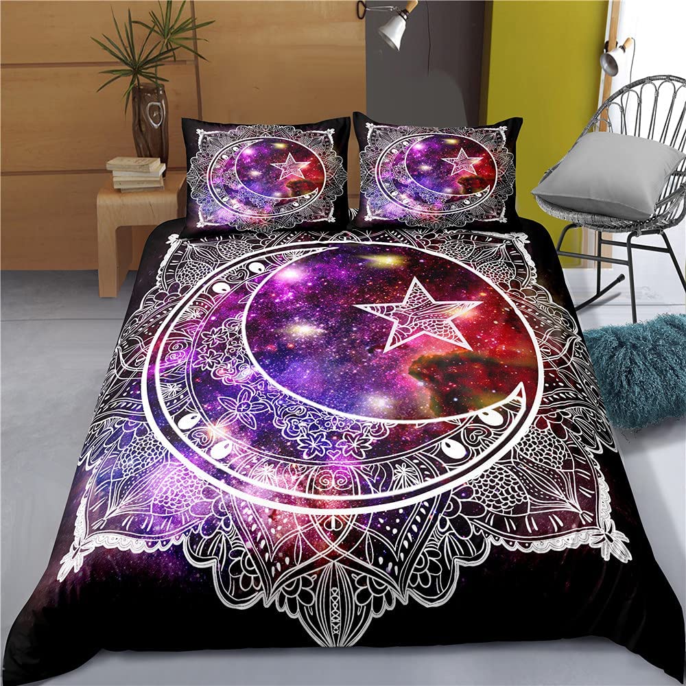 Price:$47.99 Mandala Moon Beddding Set Queen Size Starry Clouds Galaxy Duvet Cover Bohemian Ethnic Style Mandala Moon Star Comforter Cover 3-Piece Set with 2 Pillowcases , NO Comforter : Home & Kitchen