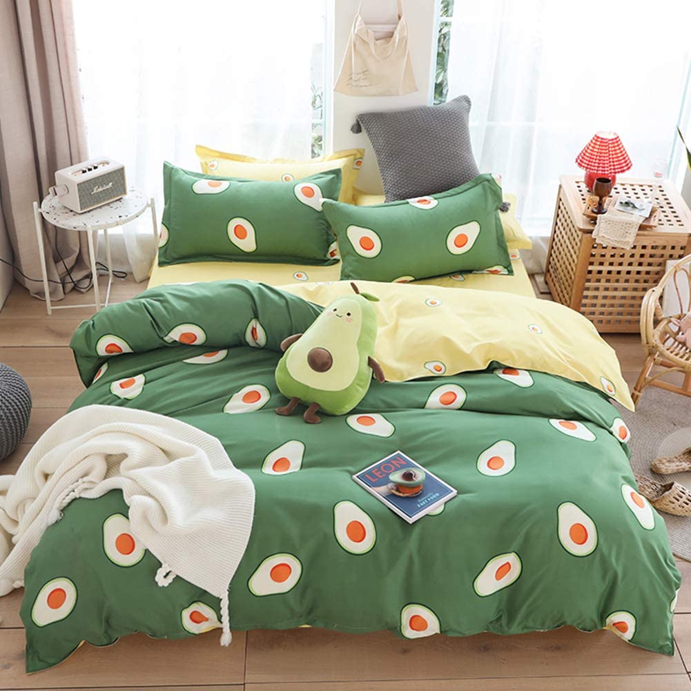Price:$27.89 Duvet Cover Set Queen Size Tropical Fruit Halved Avocado Pattern Reversible Luxury Soft Bedding Set Comforter Cover (1 Duvet Cover+2 Pillowcases) Green/Light Yellow : Home & Kitchen