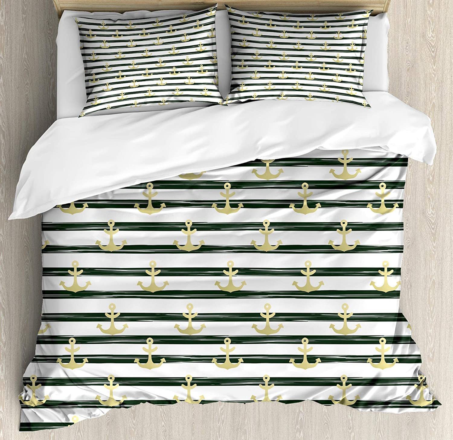 Price:$49.96 Anchor Duvet Cover Set, Horizontal Stripes Nautical Marine Cruise Ocean Trip, Decorative 3 Piece Bedding Set with 2 Pillow Shams, King Size, Brown White : Home & Kitchen