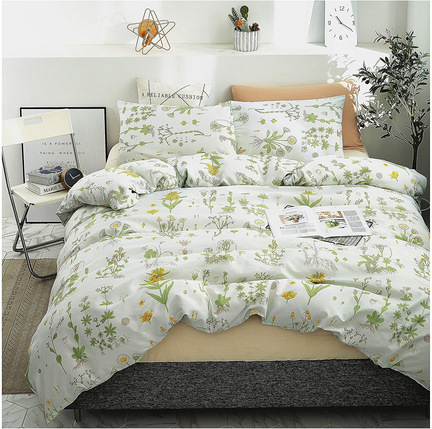 Price:$25.95 COLLECTION Kids Twin Bedding Duvet Cover Set,Premium Microfiber,Botanical Pattern On Comforter Cover-3pcs:1x Duvet Cover 2X Pillowcases,Comforter Cover with Zipper Closure : Home & Kitchen