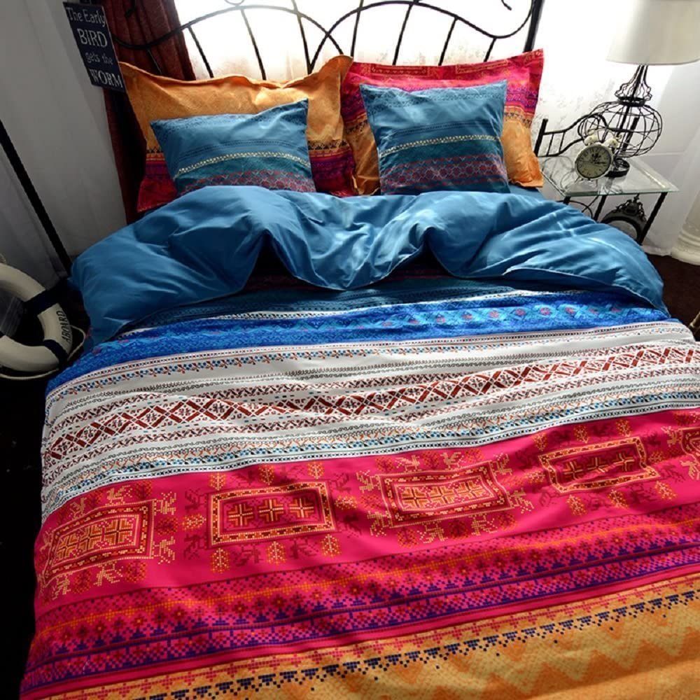 Price:$69.99 3Pcs Twin Size Brushed Cotton Bedding Set Striped Print Boho Duvet Covers with Pillow Shams : Home & Kitchen
