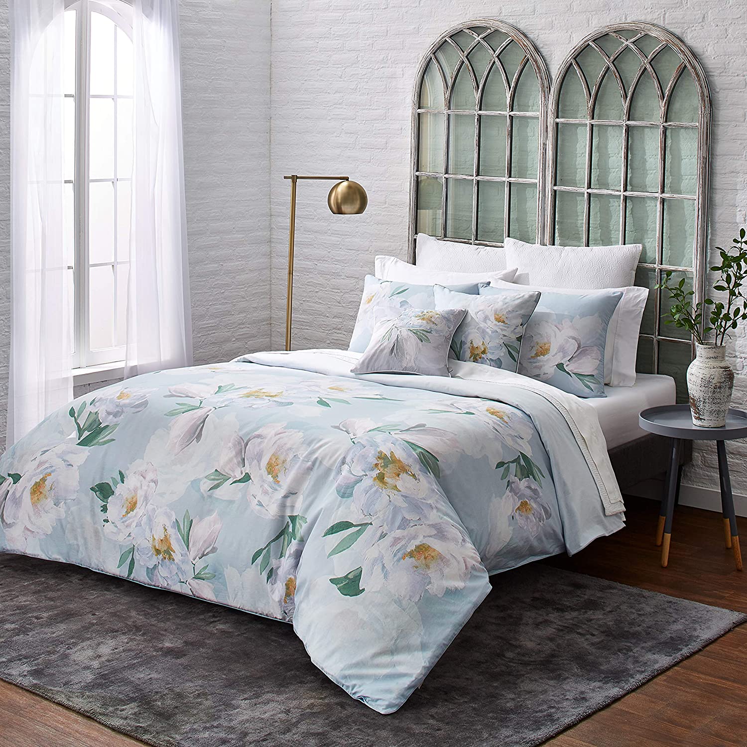 Price:$144.40 Baker Wilderness 2-Piece Cotton Sateen Duvet Cover Set w/Shams, Flower Design, 68ʺW x 88ʺL, Twin, Blue : Home & Kitchen