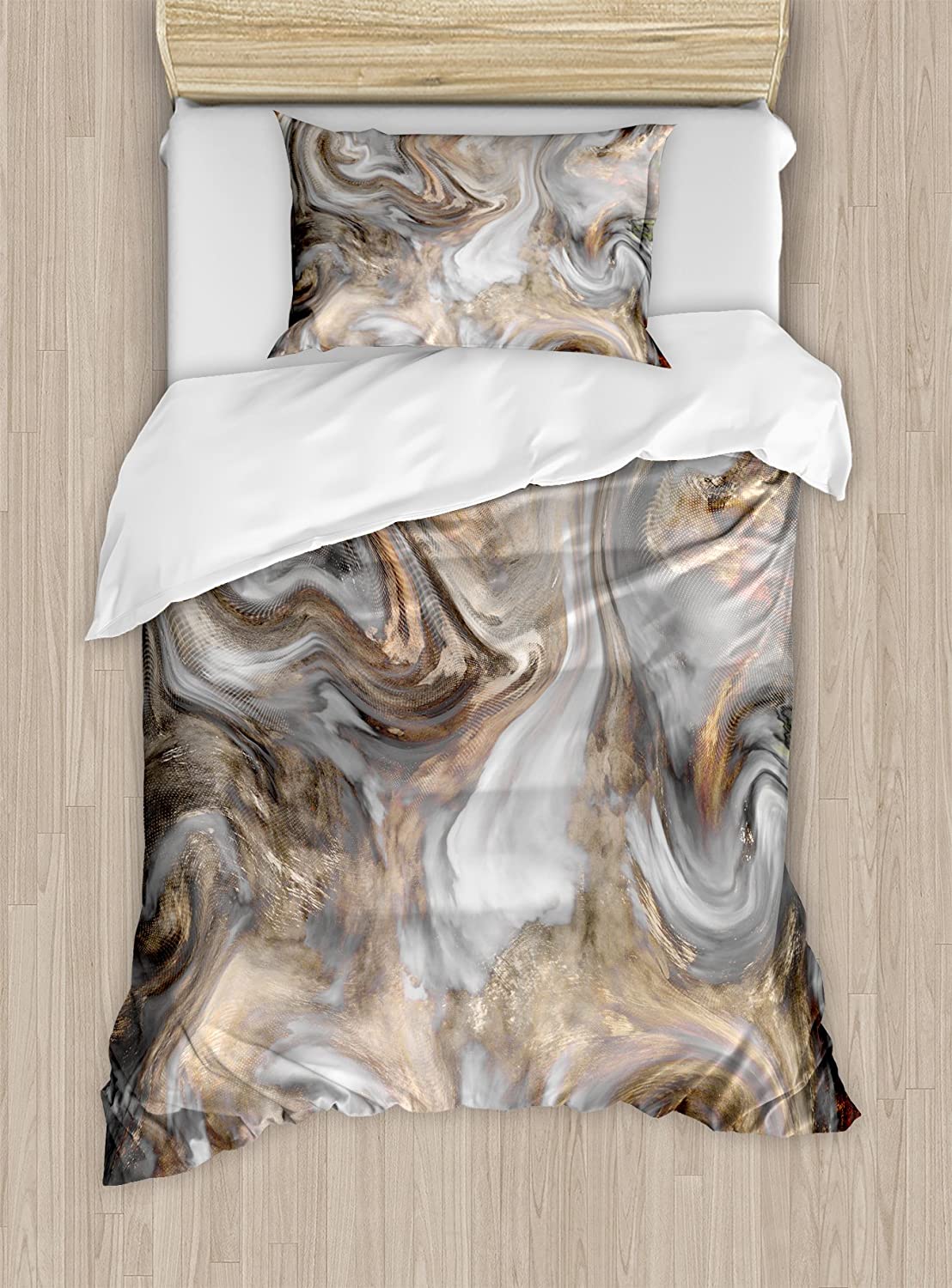 Price:$59.95 Marble Duvet Cover Set, Retro Style Paintbrush Colors in Marbling Texture Watercolor Artwork, Decorative 2 Piece Bedding Set with 1 Pillow Sham, Twin Size, Sand Brown : Home & Kitchen