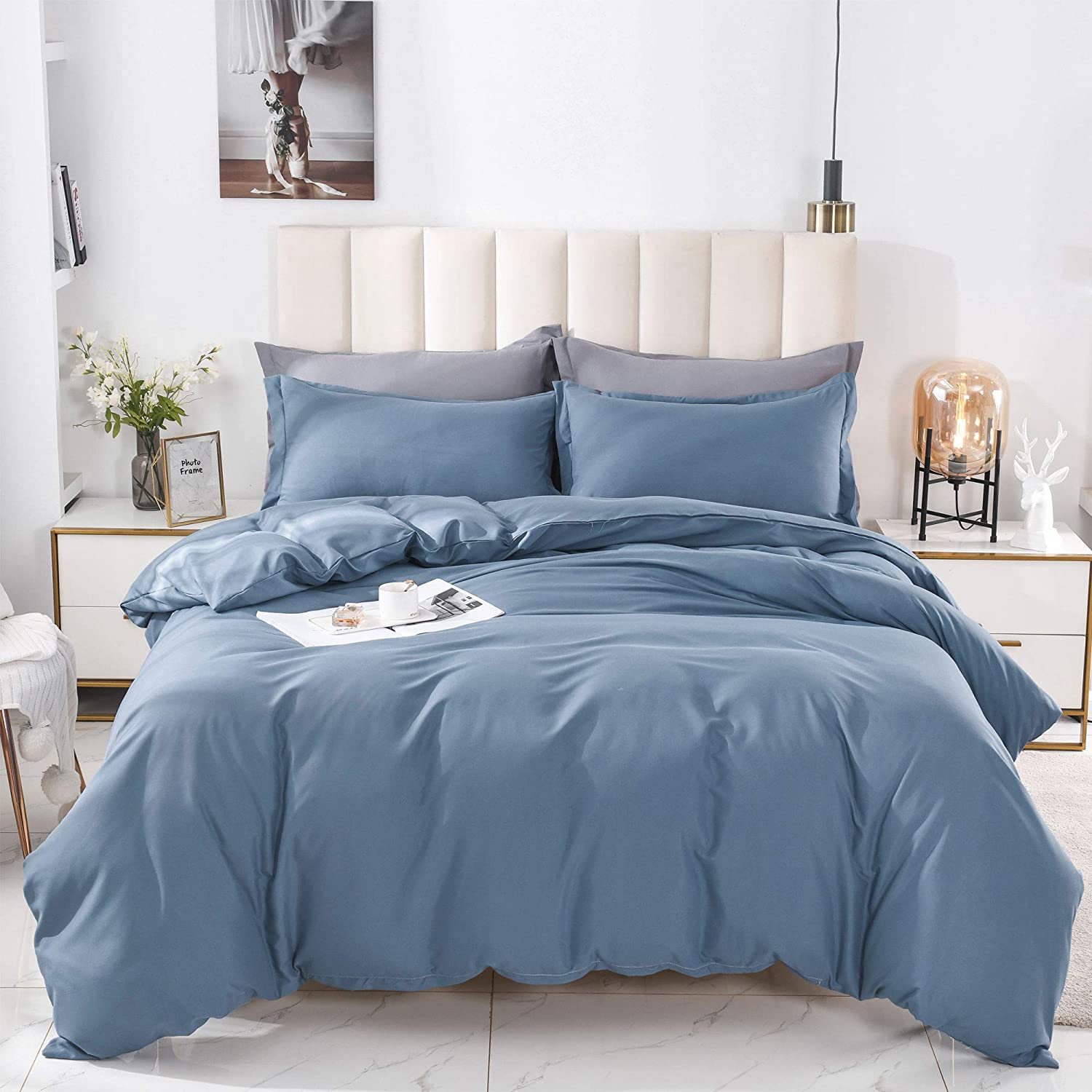 Price:$35.98 Twin Size Dusty Blue Duvet Cover Sets 100% Microfiber 3 Pcs Solid Color Bedding Set, Unfaded, Stain Resistant, Soft and Breathable : Home & Kitchen
