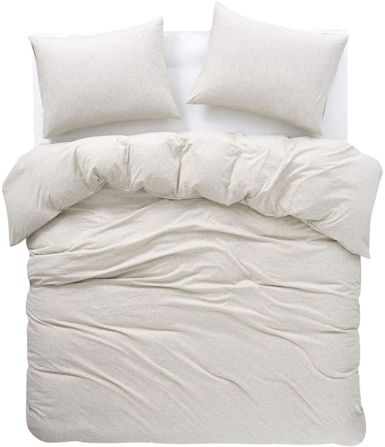 Price:$54.99 In Cloud - Jersey Cotton Duvet Cover Set, Light Coffee Top Dyed Fabric in Plain Solid Color, Comfy and Soft Bedding with Zipper Closure (3pcs, Full Size) : Home & Kitchen