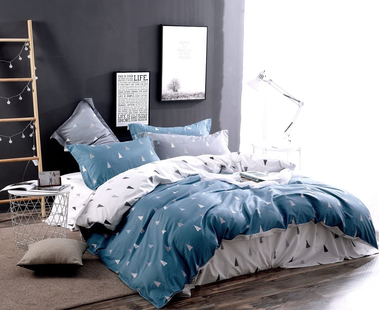Price:$42.99 3 Pieces Set 100% Cotton 200 Threads Duvet Cover and Pillowcases Reversible Duvet Cover Set (King, Blue) : Home & Kitchen
