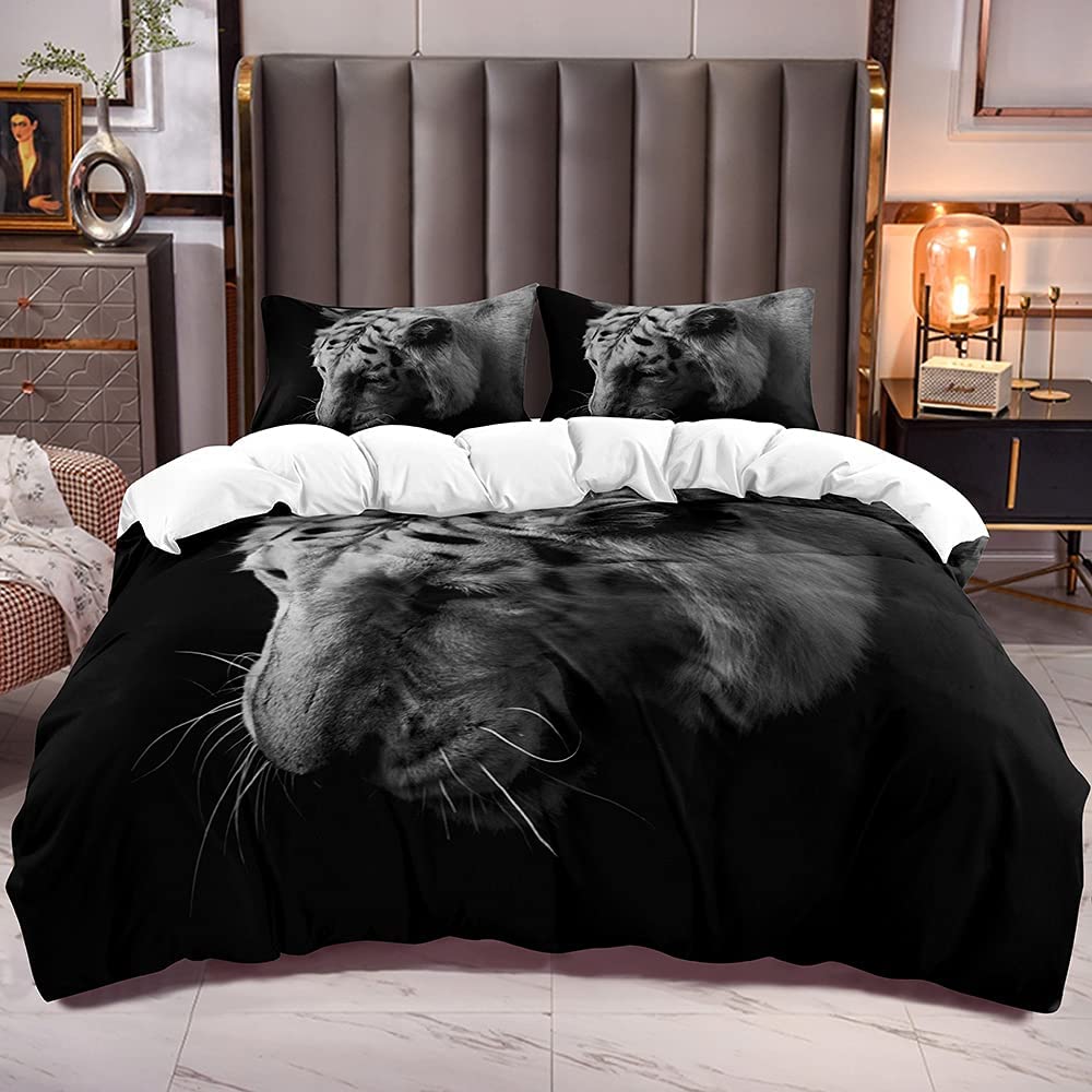 Price:$53.00 Cover Bedding Sets 3pcs Cal King Size with White Tiger Print Animal Theme Duvet Cover with 2 Pillowshames White Reverse Microfiber Soft Quilt Cover : Home & Kitchen