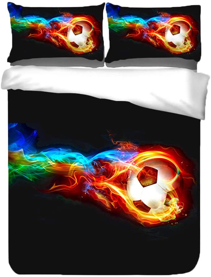 Price:$49.90 A & S 3D Fire Soccer Bedding Set Football Pattern Duvet Cover Sports Style Bedding for Teens Boys-Queen 3pcs : Home & Kitchen