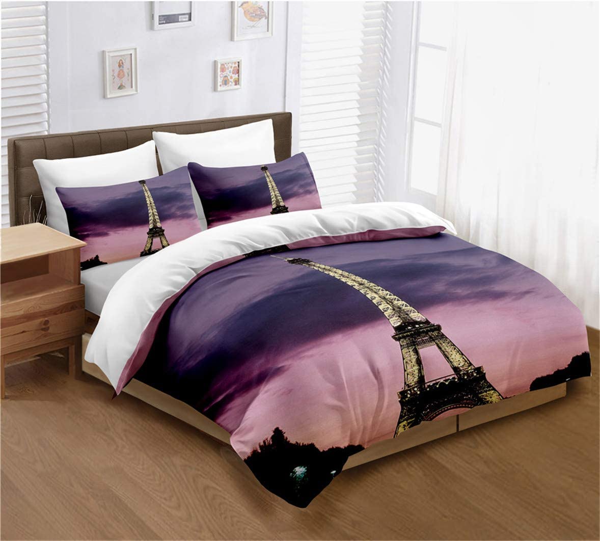 Price:$45.99 Bedding Set Full Size Paris Eiffel Tower and Beautiful Sky Print Famous City Scene Comforter Cover Decorative Microfiber Duvet Cover Set with 2 Pillowcase, Zipper, Modern 3 Pieces : Home & Kitchen