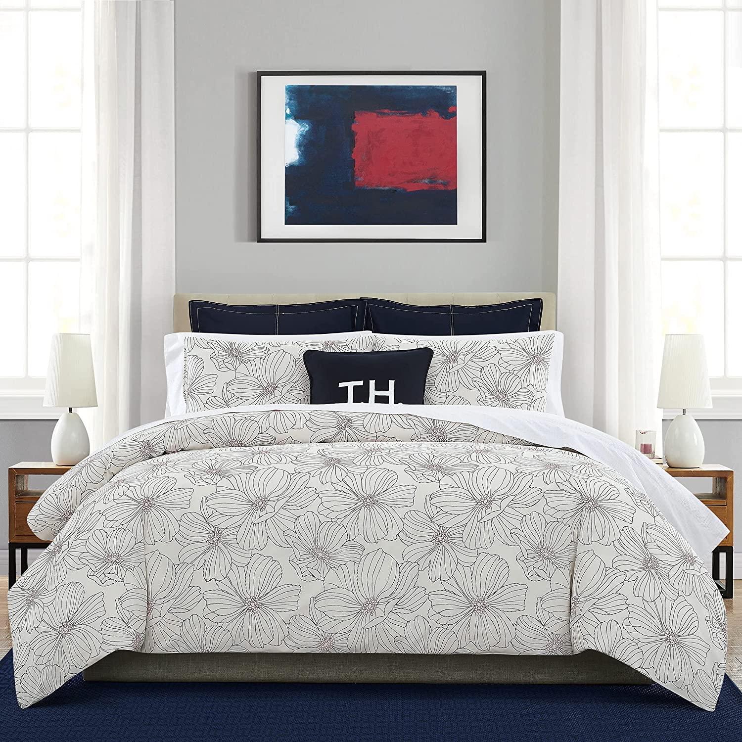 Price:$107.89 Hilfiger Matchpoint Floral Duvet Cover Set, King, Cream : Home & Kitchen