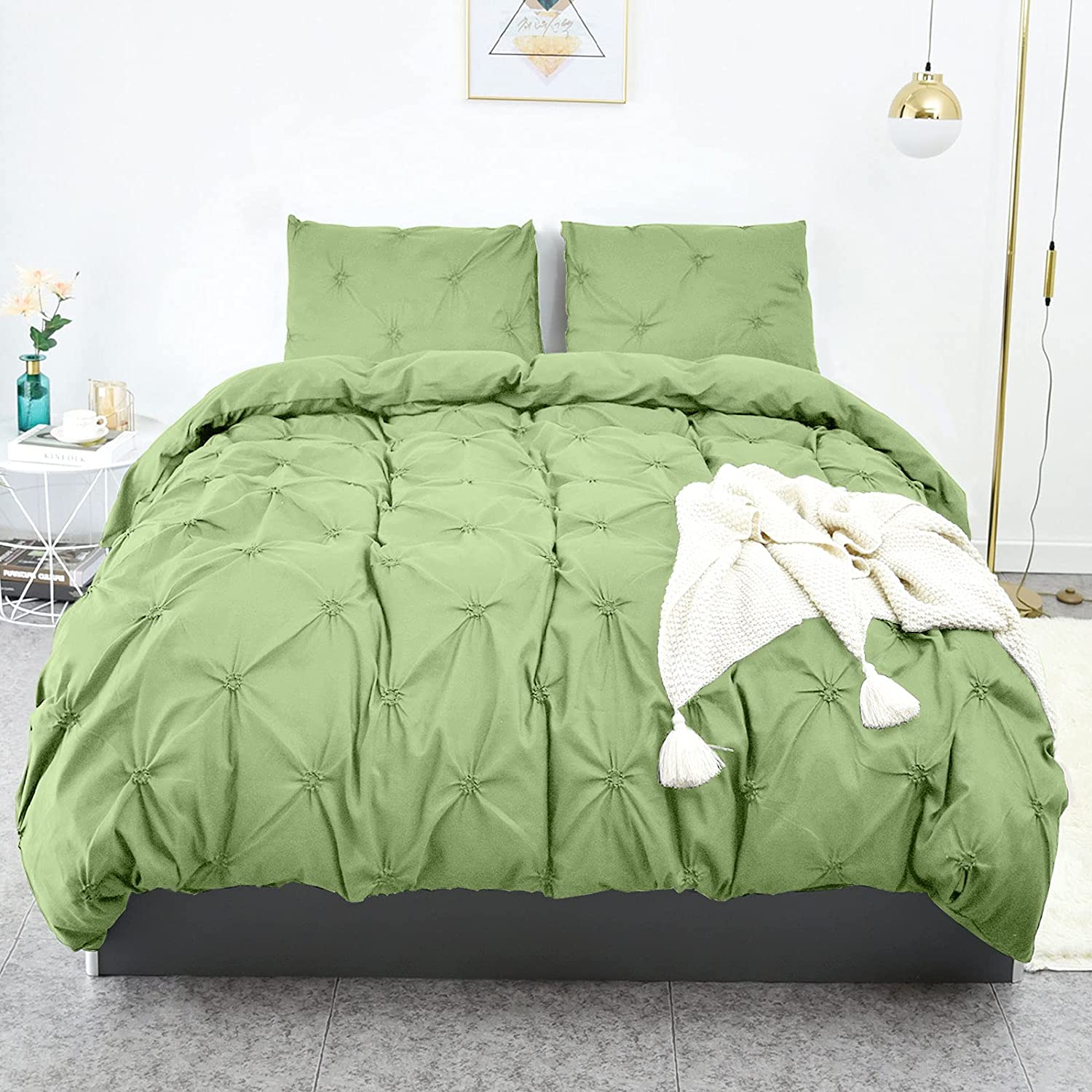 Price:$24.49 Duvet Cover King, Green Beans Soft Duvet Cover Set, Farmhouse Textured Comforter Cover Hotel Pintuck Bedding Duvet Cover 3 Pieces : Home & Kitchen