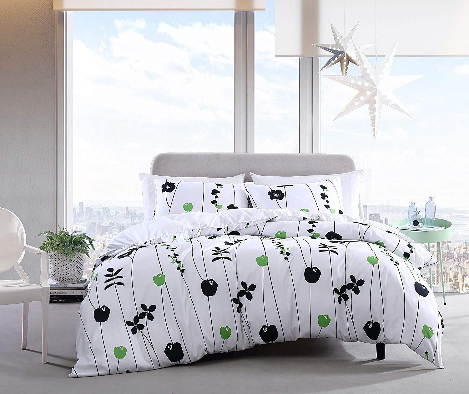 Price:$38.15 Scene | Arbon Floral Collection | Duvet Cover Set - Ultra-Soft & Silky Microfiber, Reversible Bedding with Zipper Closure and Matching Sham, Twin, Black : Home & Kitchen