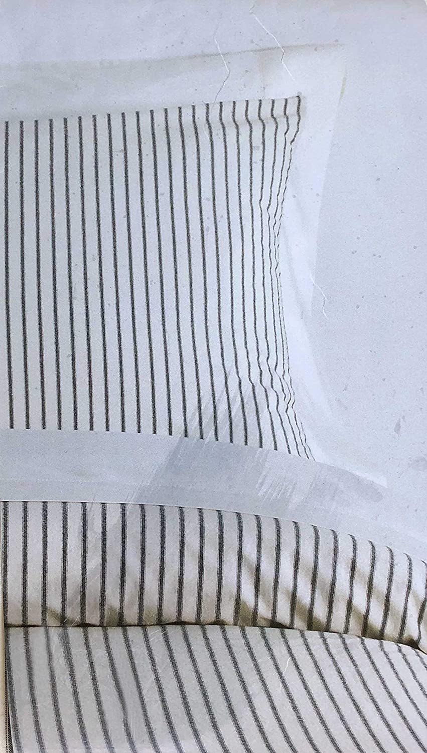 Price:$95.99 3pc Duvet Cover Set Vintage Retro Pattern with Narrow Gray Stripes on Cream Quilt Comforter Cover 100% Cotton Luxury Made in Portugal (Queen) : Home & Kitchen