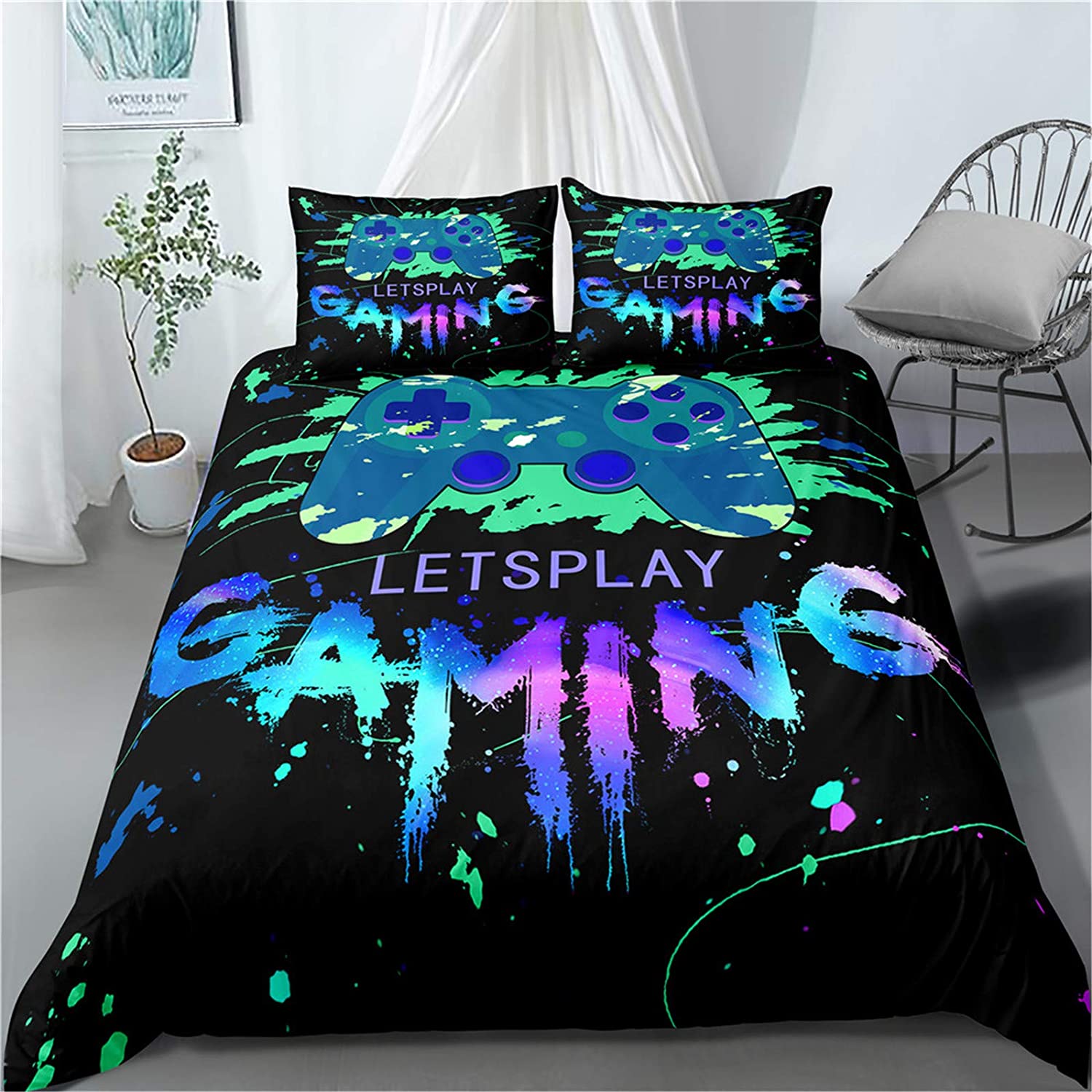 Price:$43.98 Bedding Set Twin Size Gamer Comforter Cover for Boys Girls Kids Teens Video Games Bed Set 3 Piece Gamepad Quilt Cover -Includes 1 Duvet Cover & 2 Pillowcases ​Super Soft Microfiber Home Decor : Home & Kitchen