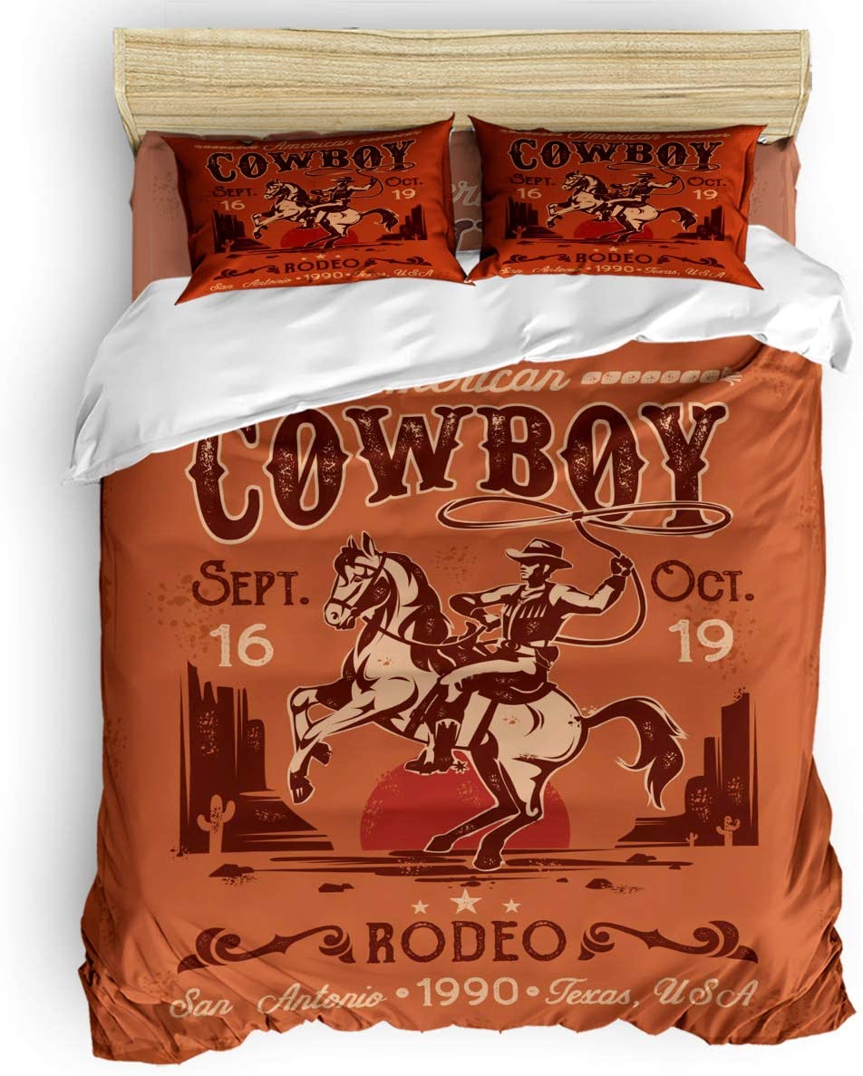 Price:$105.00 4 Piece Bed Sets Full, Western Cowboy Riding Poster Bedroom Comforters Cover Bed Sheet with 2 PC Pillowcases for Girls/Boys/Kids/Bedroom Vintage Brown Dusk Backdrop : Home & Kitchen