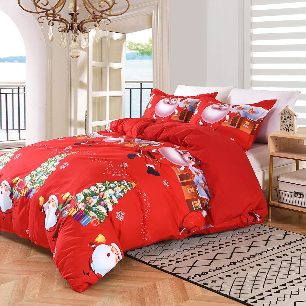 Price:$25.99 Christmas 3 Piece Soft Microfiber Duvet Cover Set Queen Size(90”x90”) Father Christmas and Christmas Tree Printing Comforter Cover with Corner Ties and Zipper Closure : Home & Kitchen