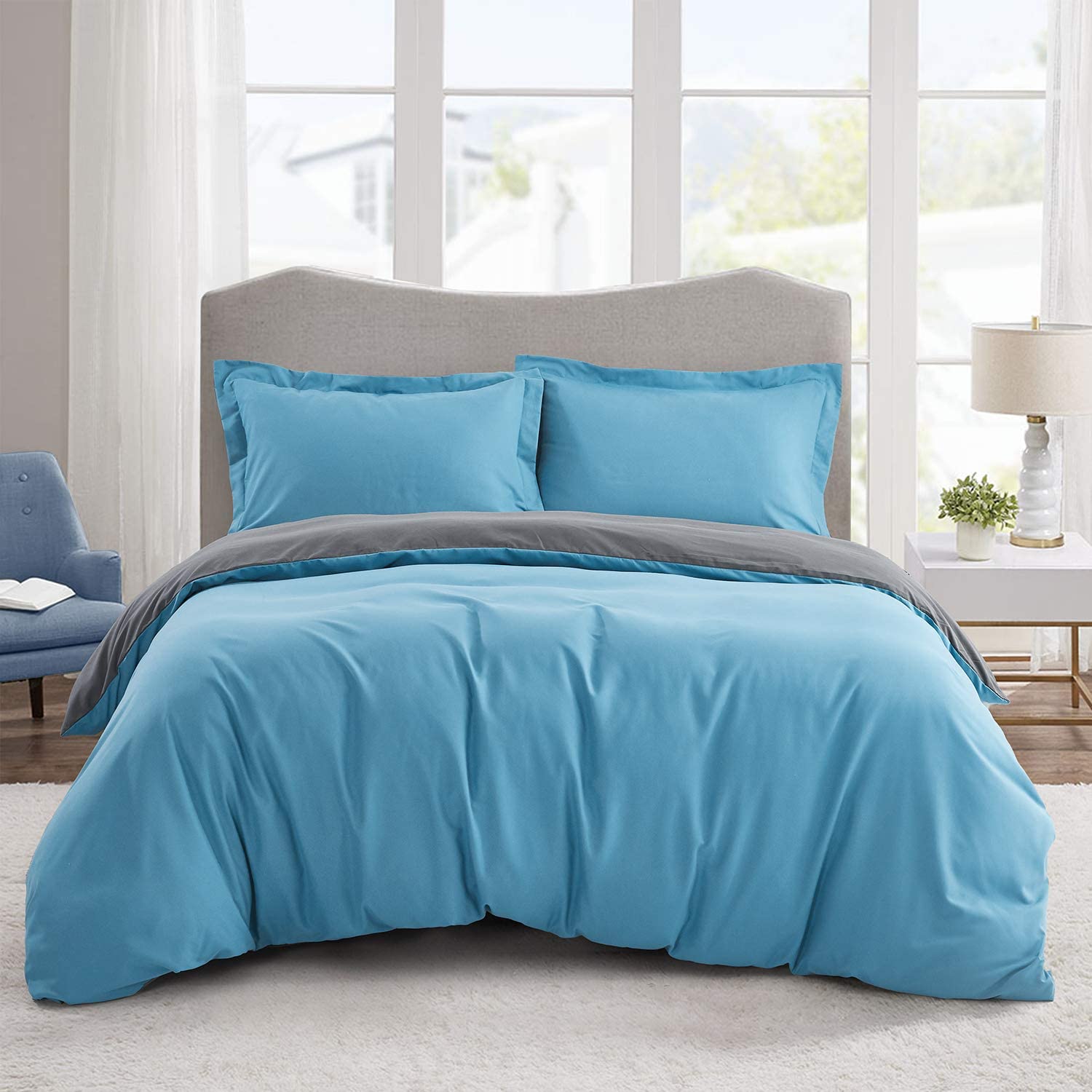 Price:$28.99 3 Piece Duvet Cover Set King Size Turquoise - 100% Cotton-Like Microfiber - Shrink and Fade Resistant Bedding Collection with Corner Ties & Zipper Closure - Easy Fit & Machine Washable (Kinsley) : Home & Kitchen