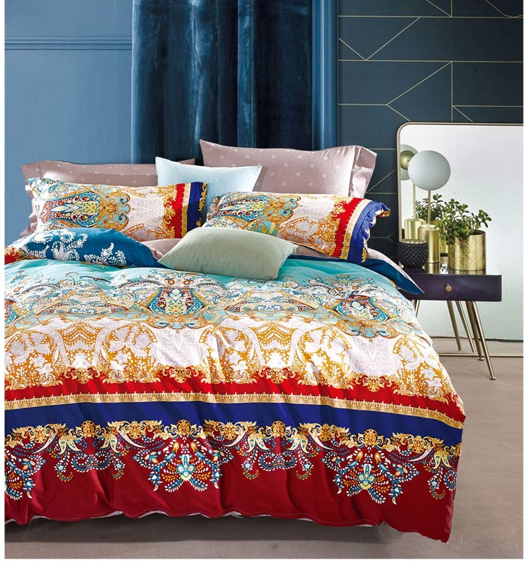 Price:$58.80 Duvet Cover Striped Ethnic Boho Reversible Paisley Pattern Cotton Bedding 3 Piece Set Colorful Modern Hippie Style (Queen, Golden Treasures) : Home & Kitchen