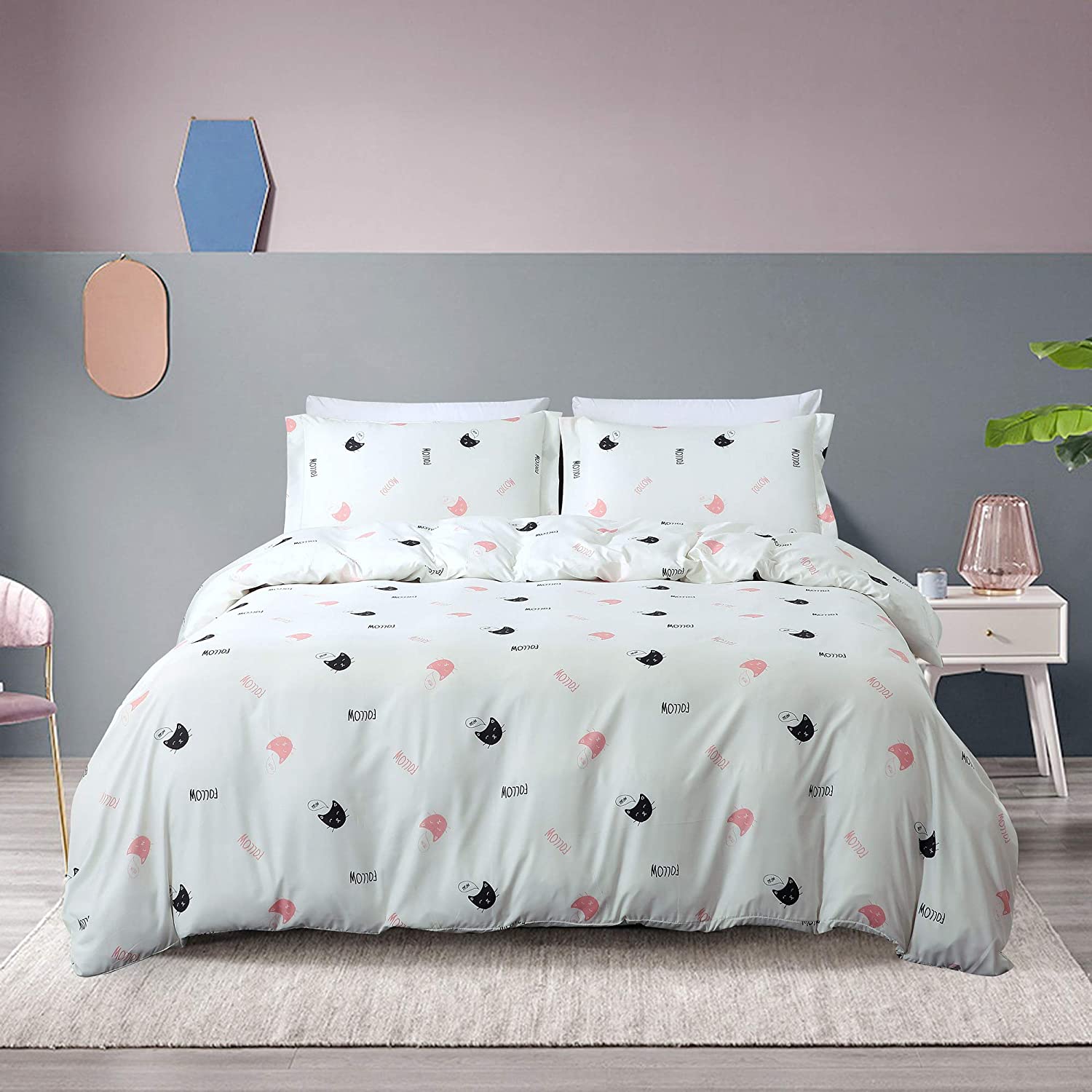 Price:$24.99 Bedding Comforter Set Soft 3Pcs Cute Animal Kitten Three Piece Set Lightweight Microfiber Duvet Cover Simplicity Set(1 Duvet Cover + 2 Pillow Shams)(Twin,White) : Home & Kitchen