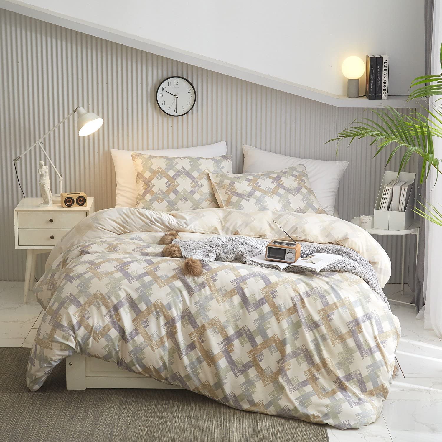 Price:$29.99 Geometric Gingham Queen Duvet Cover Comforter Cover Bedding Set : Home & Kitchen