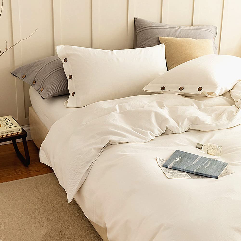Price:$59.99 Duvet Cover King Size - Washed Cotton with Coconut Button Closure and Corner Strings, Modern Soft Durable Duvet Cover Set, 1 Duvet Cover with 2 Pillow Shams, Off White : Home & Kitchen