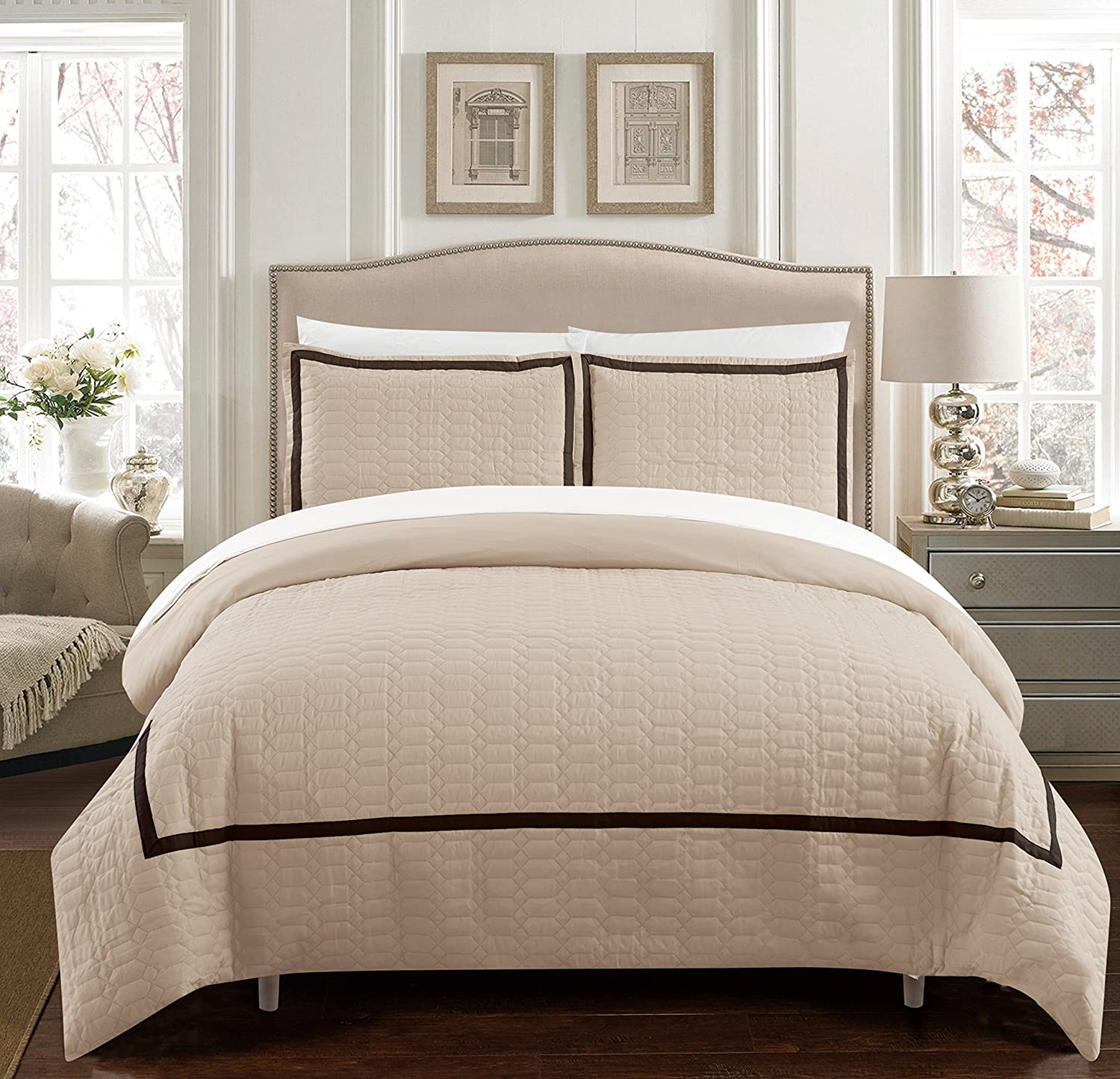 Price:$58.32 Home Faige 3 Piece Duvet Cover Set Hotel Collection Two Tone Banded Print Zipper Closure Bedding - Decorative Pillow Shams Included Queen Beige : Home & Kitchen