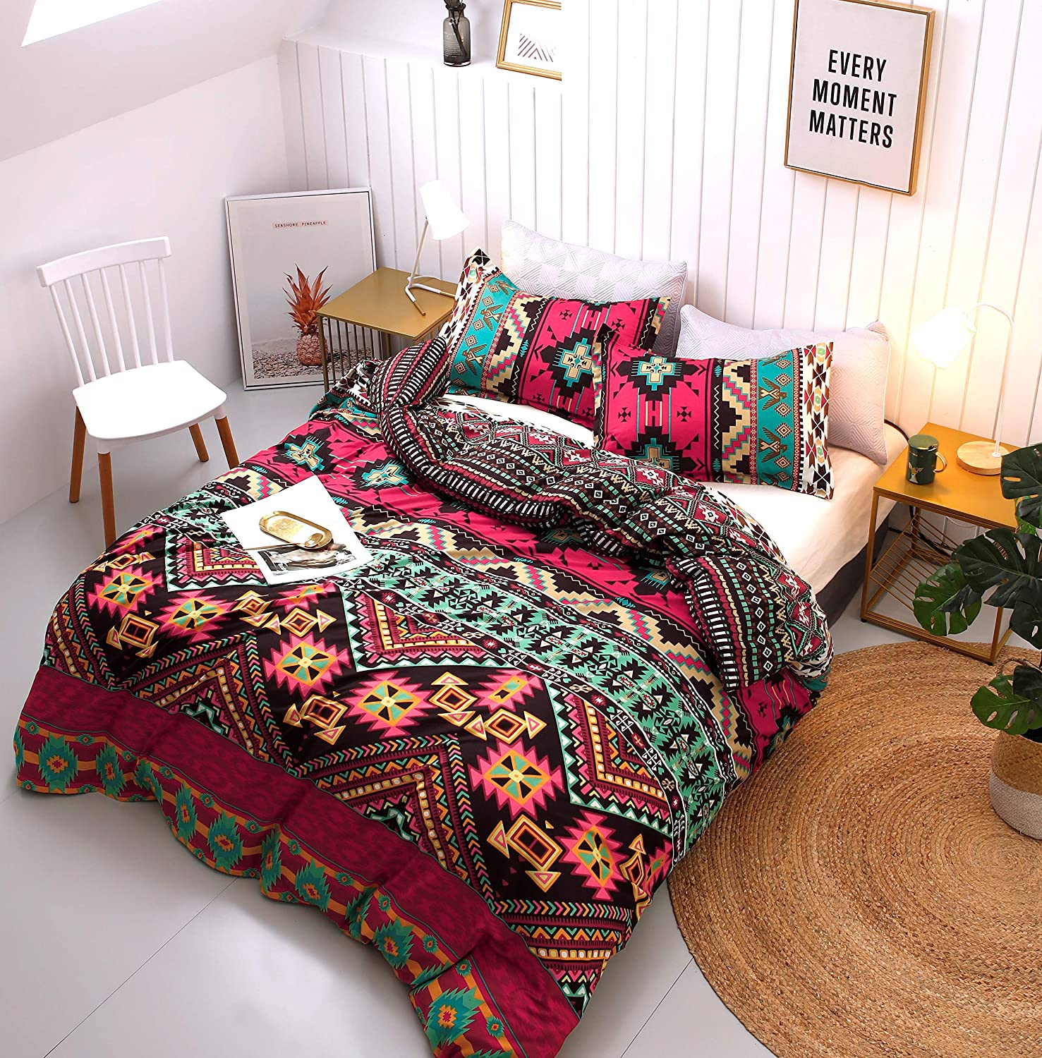 Price:$39.99 LIFESTYLE Boho Duvet Cover Set - Microfiber 3pc Bedding Set - 1 Duvet Cover + 2 Pillow Shams - Queen Size - King Size - Multicolored Floral Striped Geometric Print (King) : Home & Kitchen