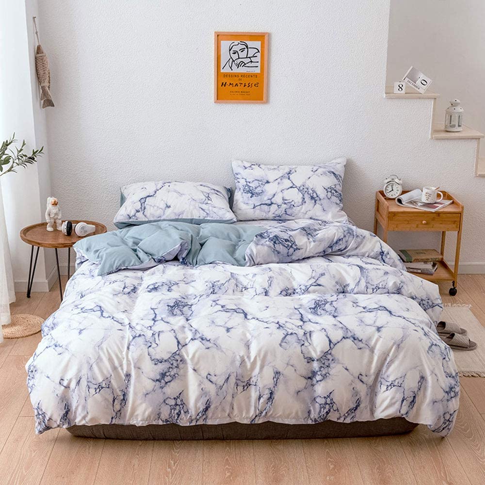 Price:$35.99 Marble Duvet Cover Set with Zipper Closure 3 Pieces Set -Ultra Soft Microfiber (Blue, King (102"x91")) : Home & Kitchen