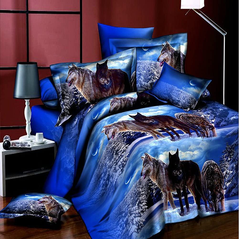 Price:$38.95 Wolf Bedding Set Queen Size Wolf Print Bedding Set Manly Bedding 4pcs : Home & Kitchen