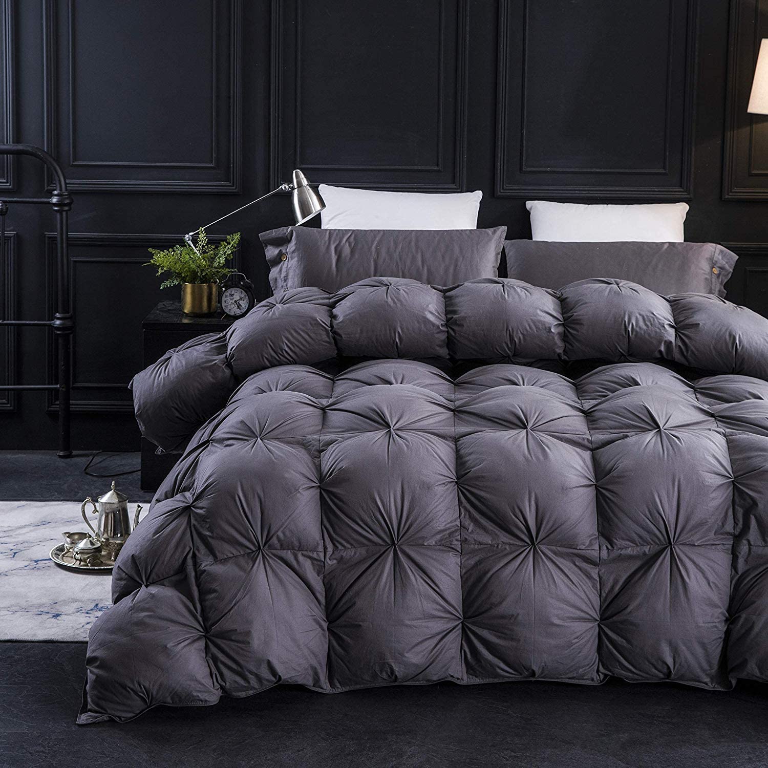 Price:$139.00 Geese Pinch Pleat Goose Down Fiber Comforter King Size Duvet Insert,750+ Fill Power,1200TC 100% Cotton Fabric, Premium Grey Down Feather Fiber Comforter for All Seasons with 8 Tabs : Home & Kitchen