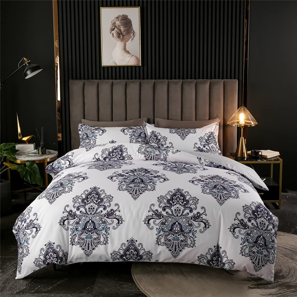 Price:$29.99 Queen Duvet Cover Boho Floral Print Modern Bedding Bohemian Damask Medallion Duvet Cover Set Ultra Soft Black White Grey Comforter Cover 1 Duvet Cover with 2 Pillow Shams (Queen) : Home & Kitchen