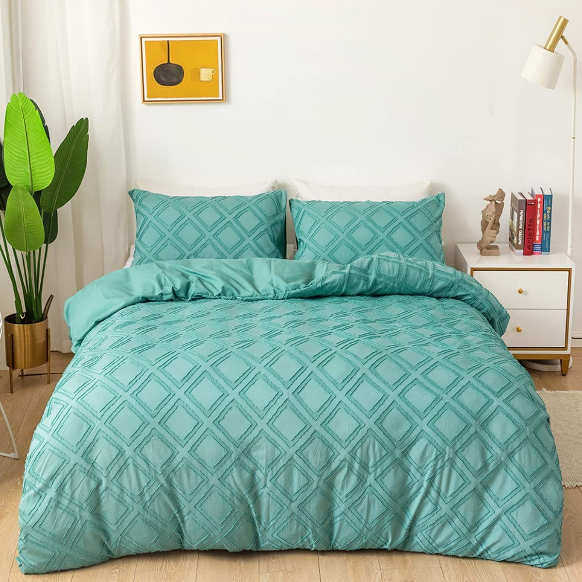 Price:$33.99 Elegant Green Full Duvet Cover Set, Soft Jacquard & Tufted Comforter Cover for All Seasons, 3 Piece Shabby Chic Bedding Set, 1 Duvet Cover with 2 Pillowcase (Green,Full) : Home & Kitchen