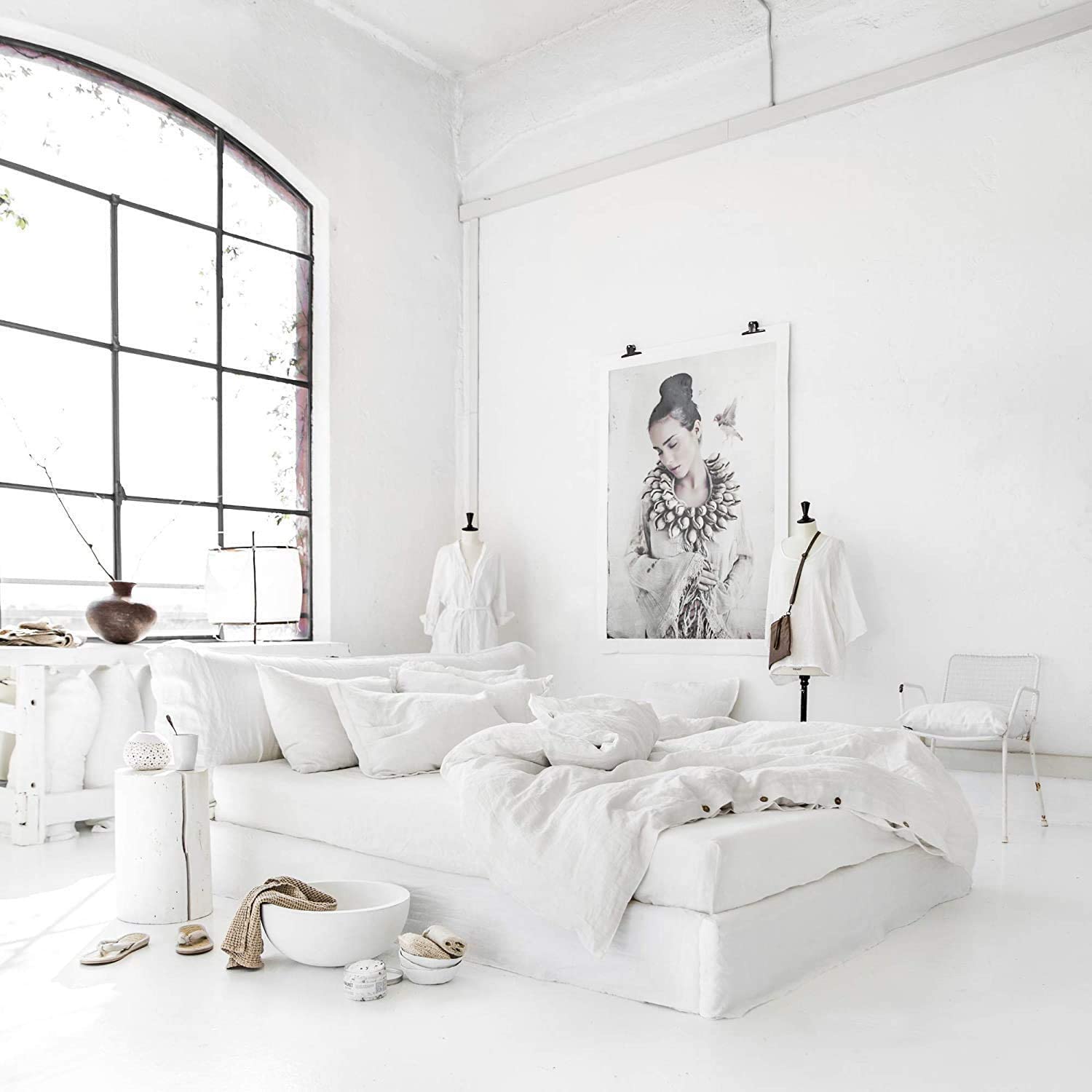 Price:$563.65 Linen Duvet Cover and Sheets Set - 5 Pieces Duvet Cover Set for King Size Bed - Linen Bedding - White Color - King Size : Home & Kitchen
