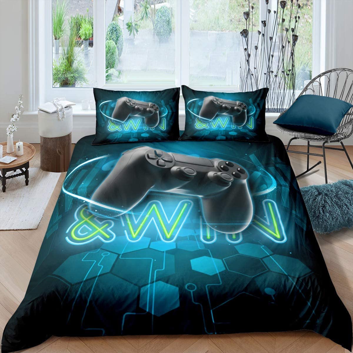 Price:$21.00 Teens Games Duvet Cover, Boys Gamepad Bedding Set Full Size, Modern Gamer Comforter Cover for Kids Youth Adult, Geometric Hexagona Gaming Quilt Cover Bedroom Living Room Decor, Blue : Home & Kitchen
