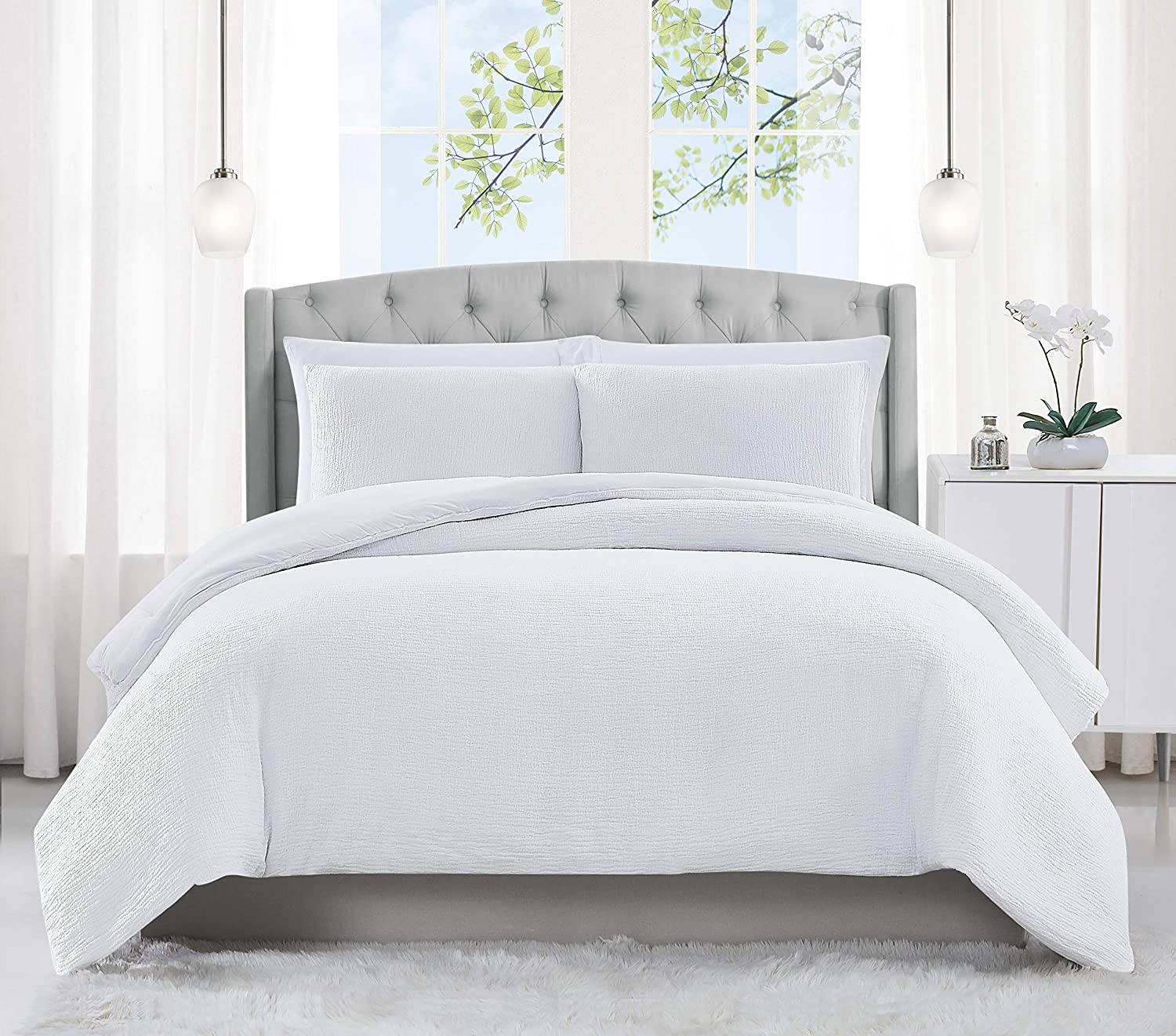Price:$176.61 - Queen 3 Piece Duvet + Sham Set - Solid Matelasse Collection - White (DCS3906WTQN-00) : Home & Kitchen