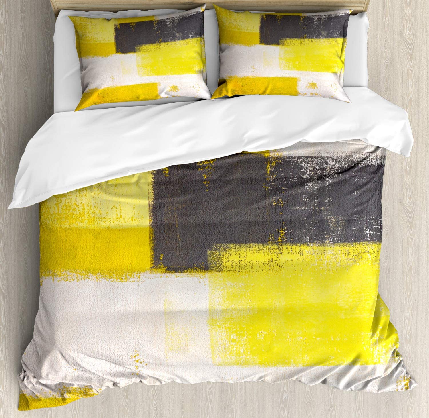 Price:$59.95 Grey and Yellow Duvet Cover Set, Abstract Grunge Style Brushstrokes Painting Style, Decorative 3 Piece Bedding Set with 2 Pillow Shams, Queen Size, White Charcoal : Home & Kitchen