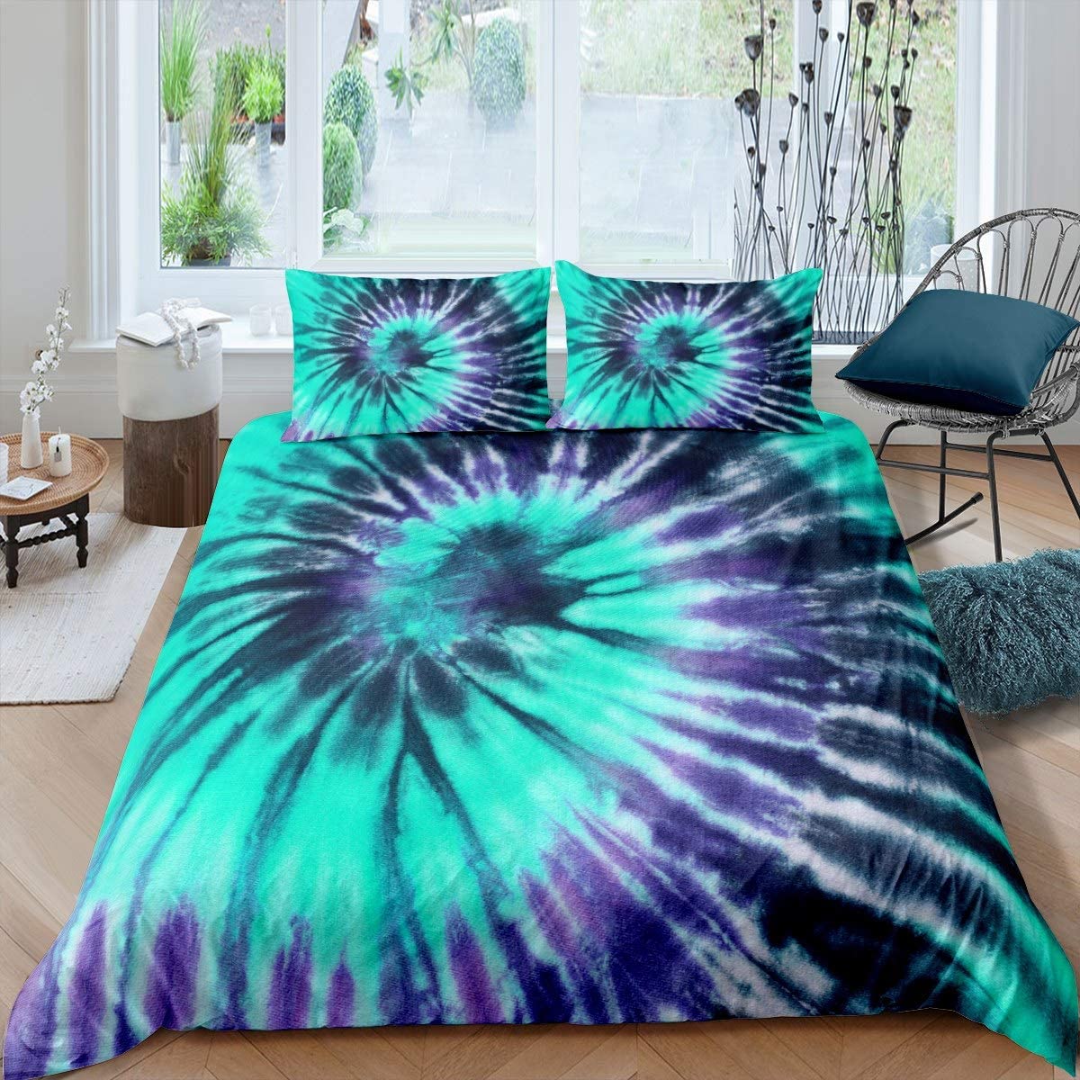 Price:$37.80 Gypsy Bedding Set Bohemian Psychedelic Comforter Cover for Kids Boys Girls Women Hippie Tie Dye Ultra Soft Duvet Cover Teal Blue ad Purple Bedspread Cover Decor 3Pcs Quilt Cover Full Size : Home & Kitchen