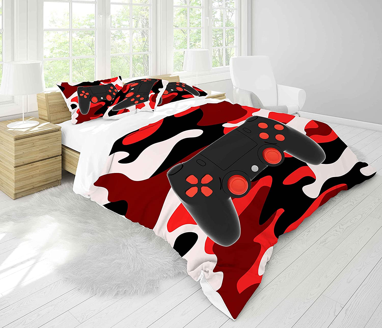 Price:$47.00 Gaming Bedding Set Boys Red Camouflage Comforter Set for Kids Boys Girls Video Gamepad Decor Duvet Set Cool Chic Stylish Controller Quilt Set Bedroom Collection 3Pcs Full Size : Home & Kitchen