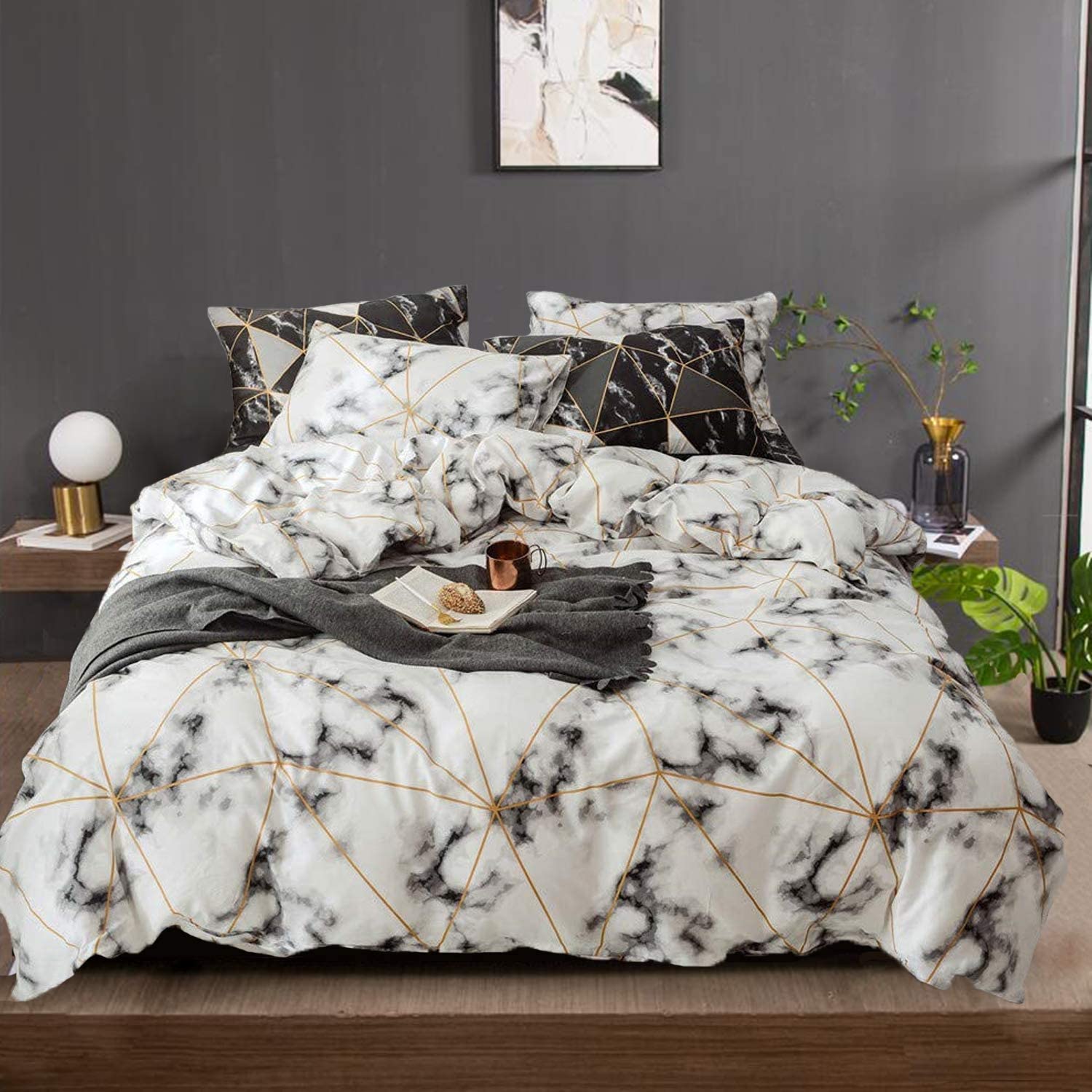 Price:$64.90 White Marble Duvet Cover Set King 3 Piece Bedding Sets with Golden Lined 100% Cotton White Black Duvet Cover Set Men Women Gothic Abstract Bedding Cover Set with 2 Pillowcases : Home & Kitchen