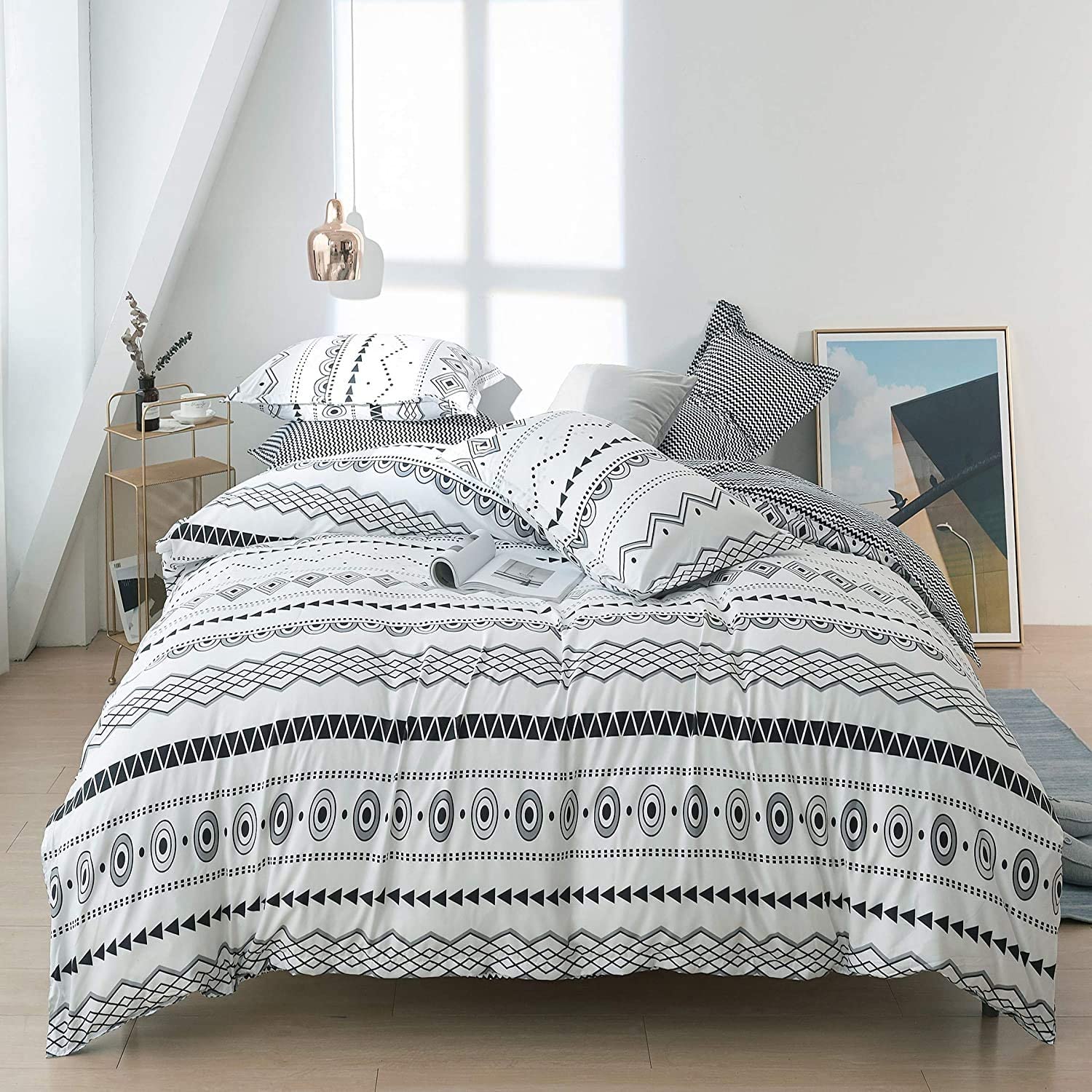 Price:$24.99 3 Piece Modern Duvet Cover Set King, Black n White Boho Aztec Geometric Printed Cozy n Soft for All Season : Home & Kitchen