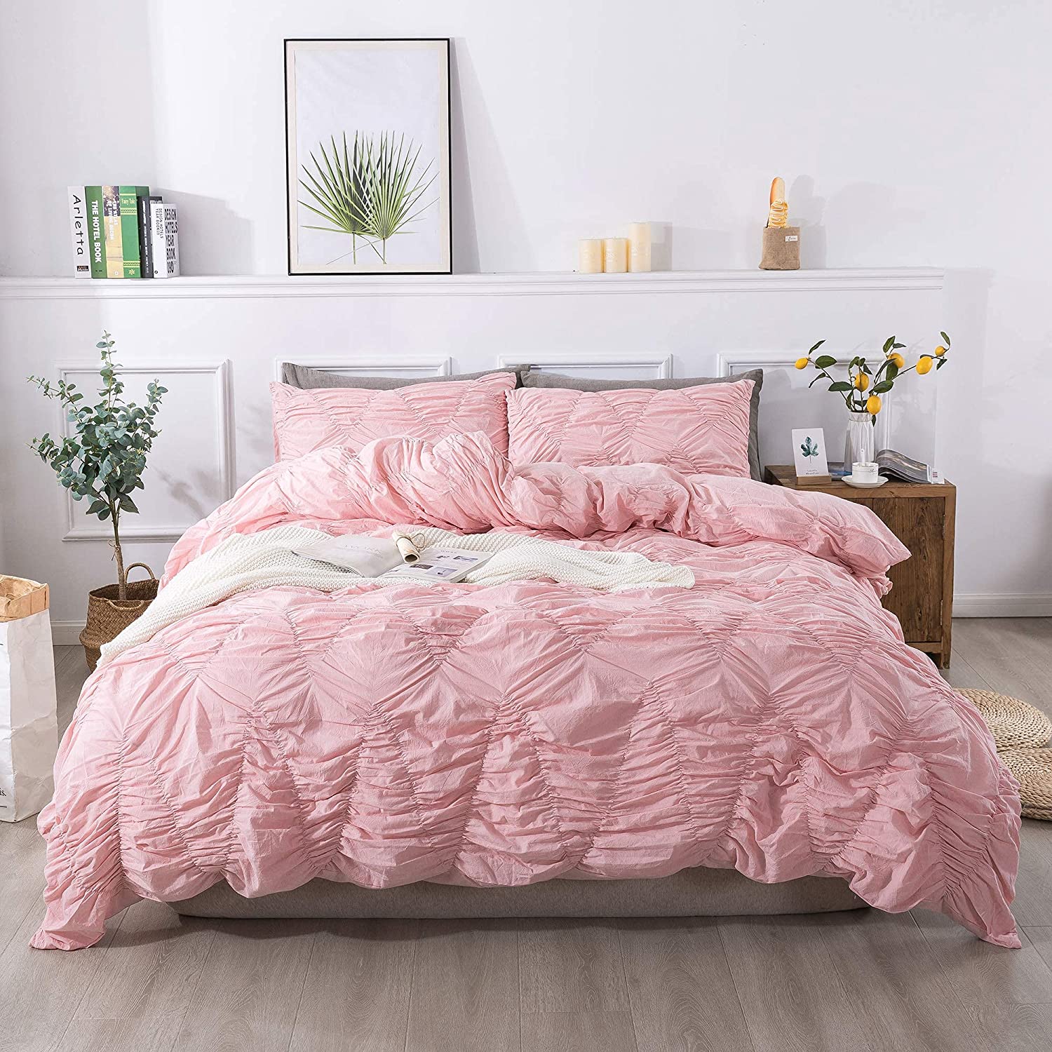Price:$109.00 Collection Vintage 3pc Ruched Ruffle Pleated Duvet Cover Bedding Set 100% Washed Cotton Pinch Pleat Luxury Bedding Duvet Cover King Pink : Home & Kitchen