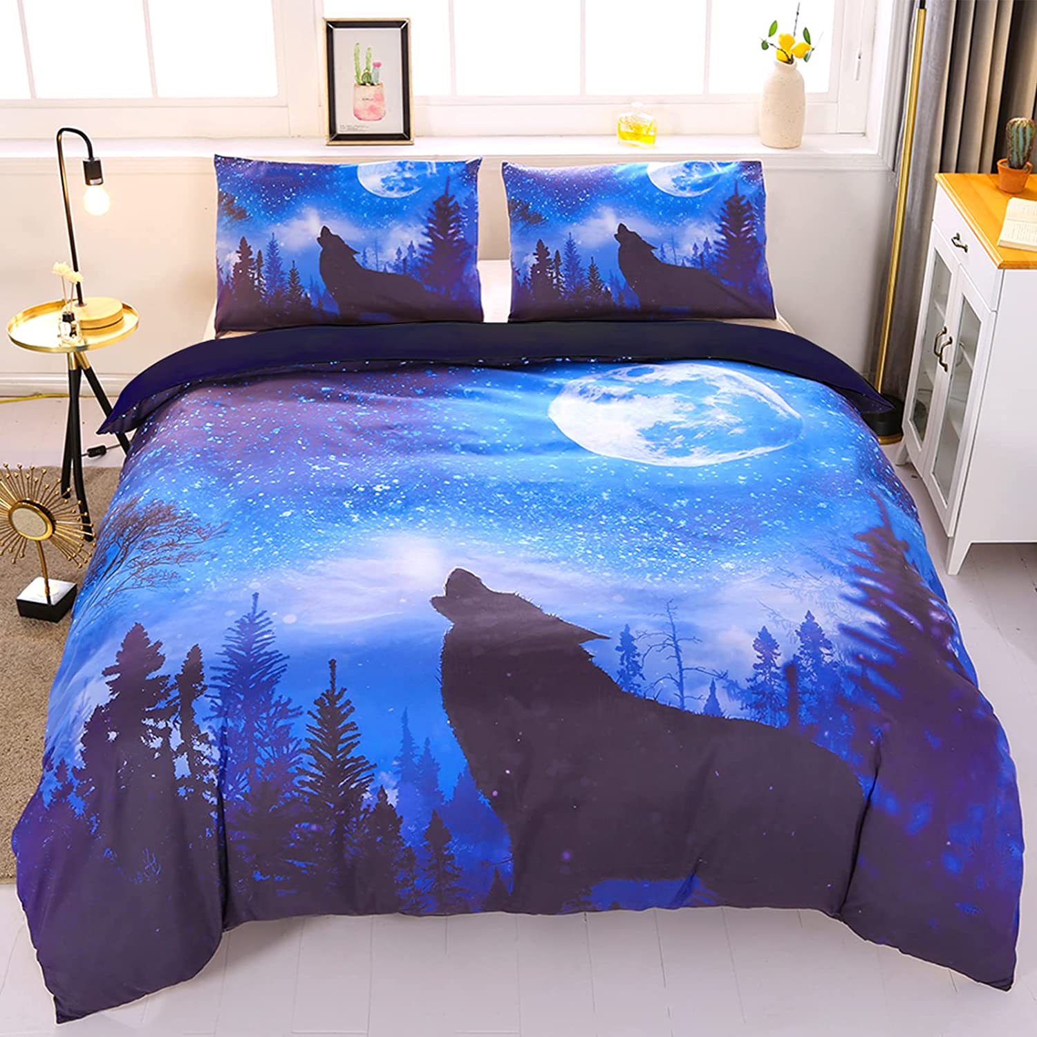 Price:$29.99 Wolfmoon Duvet Cover Sets Full Size 3 Pieces, Polyester Wolf Bedding Sets, Cheap Wolf Comforter Cover Sets,No Filling (Wolf, Full) : Home & Kitchen